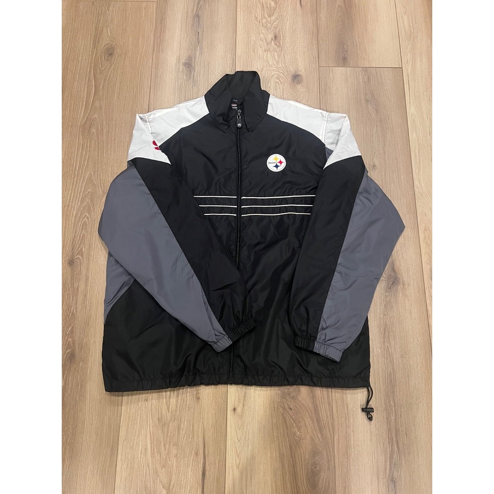 Pittsburgh Steelers Reebok Jacket Men's XL Black Gray Full Zip NFL Windbreaker